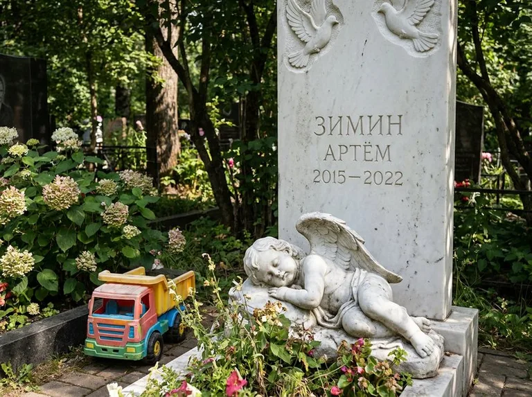 Спящий ангелочек на детском памятнике в Краснодаре
