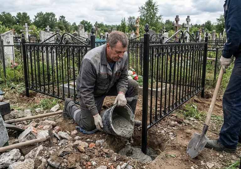 Установка ограды бетонированием ножек в грунт в Краснодаре
