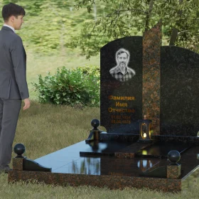 Гранитный памятник с дугообразными завершениями и колонной - П068