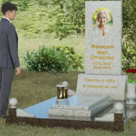 Вертикальный гранитный мемориал со строгими линиями и шарами - П069