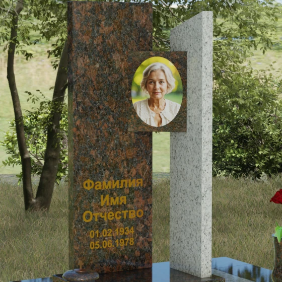 Вертикальный памятник со ступенчатым вырезом, гранит Дымовский