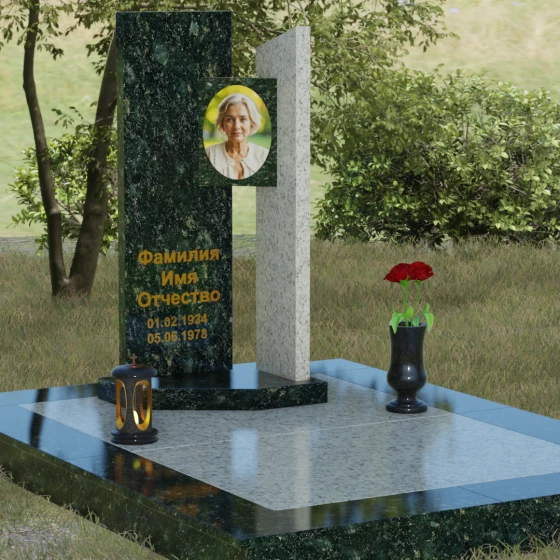 Вертикальный памятник со ступенчатым вырезом, гранит Балтик грин, вид 2