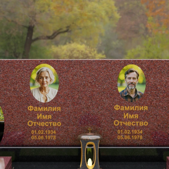 Горизонтальный мемориальный комплекс для двоих с крестом, гранит Лезниковский