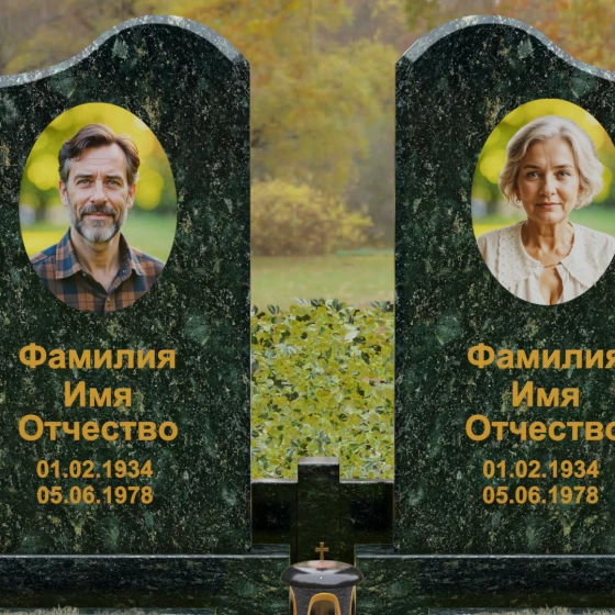 Памятник гранитный двойной с волнообразным верхом, гранит Балтик грин