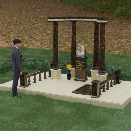 Мемориальный комплекс с колоннами и портиком, гранит Дымовский, вид 4