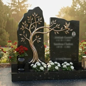 Гранитный памятник с бронзовым древом и голубем – ПН234