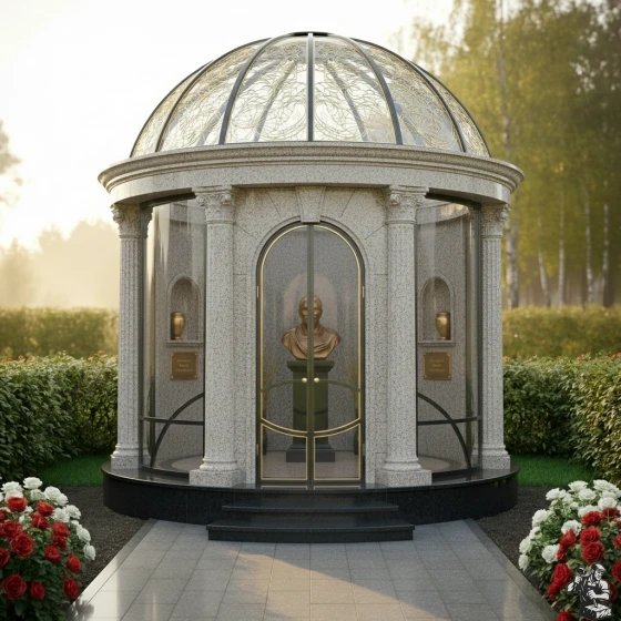 Мемориальный комплекс с прозрачным куполом, гранит Мансуровский