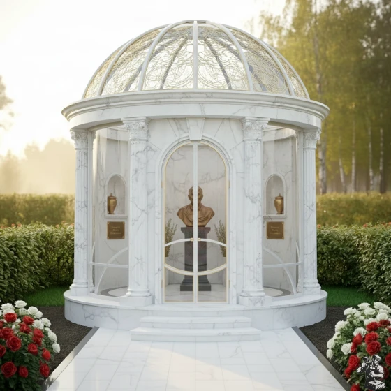 Мемориальный комплекс с прозрачным куполом, мрамор Тассос