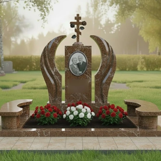 Памятник с православным крестом и розами, гранит Дымовский