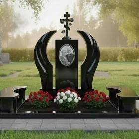 Памятник с православным крестом и розами - ПН382