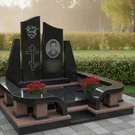 Мемориальная композиция с двойной стелой и гравировкой - ПН397