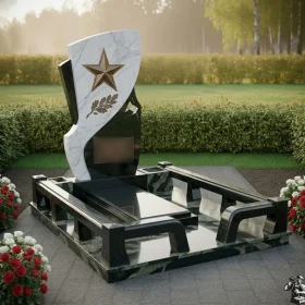Гранитный мемориал с пятиконечной звездой и лавровой ветвью — ПН404