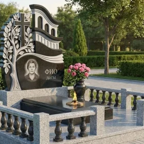 Православный гранитный памятник с деревом и крестом - ПН438