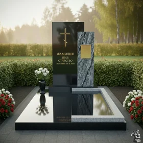 Памятник с парными полотнами и православным крестом - ПН577