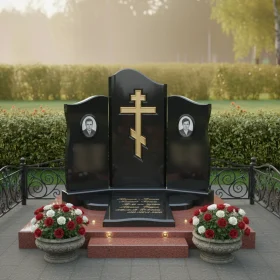 Гранитный памятник с рельефным золотым крестом – ПН652