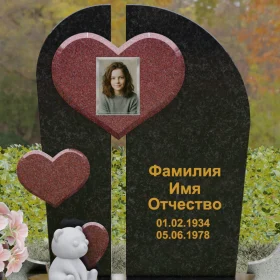 Комбинированный памятник с объемным сердцем и медвежонком - П240