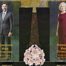 Комбинированный памятник со стеклянными панелями и гранитным пилоном - П243