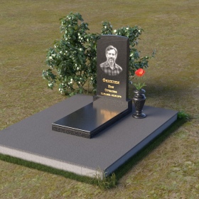 Вертикальный памятник со скругленными углами и матовым основанием – ПВ075