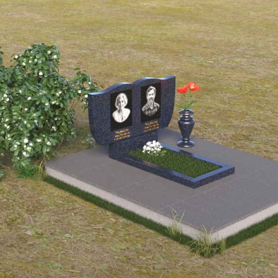Гранитная стела с волнообразными изгибами, гранит Блю Перл, вид 2