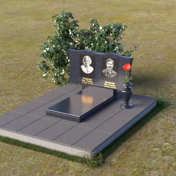 Горизонтальный памятник с двумя волнообразными вершинами, гранит Блю Перл