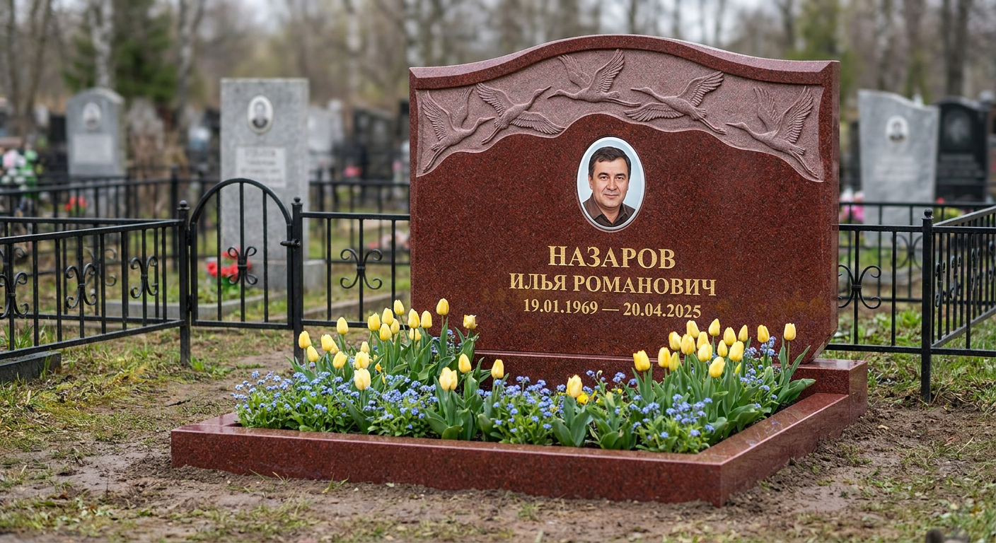 Пример дизайна: Памятник с журавлиным клином из лезниковского гранита