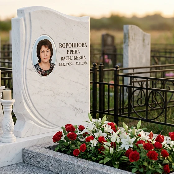 Памятник с тремя свечами из мрамора с портретом