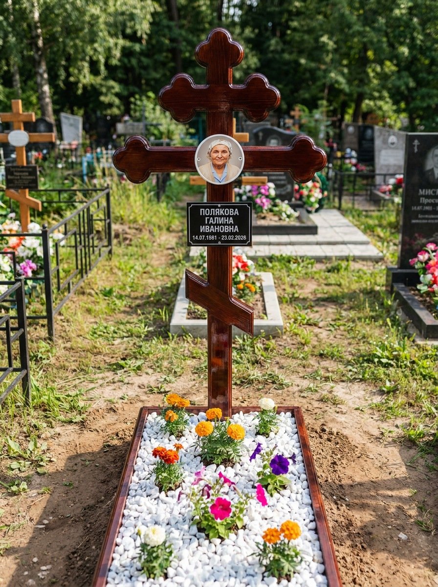 Портрет на памятнике в Краснодаре — Цветной портрет на овале 130×180 мм — на деревянный крест